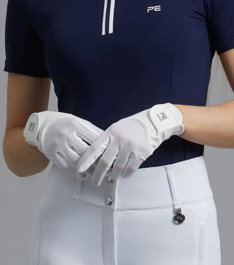 Premier Equine Presa Junior Mesh Riding Gloves in White-1