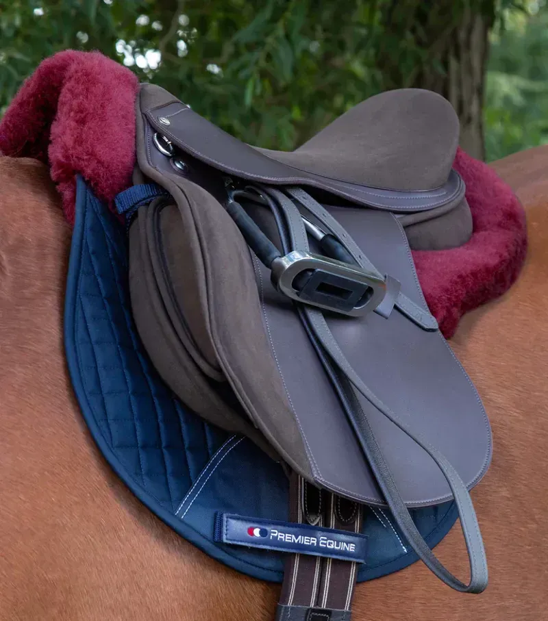 Premier Equine Merino Wool GP/Jump Numnah in Navy/Burgundy Wool-1