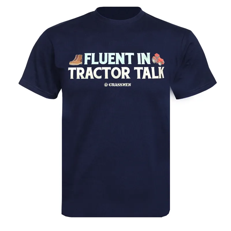 Grassmen Fluent In Tractor Talk Novelty TShirt Navy