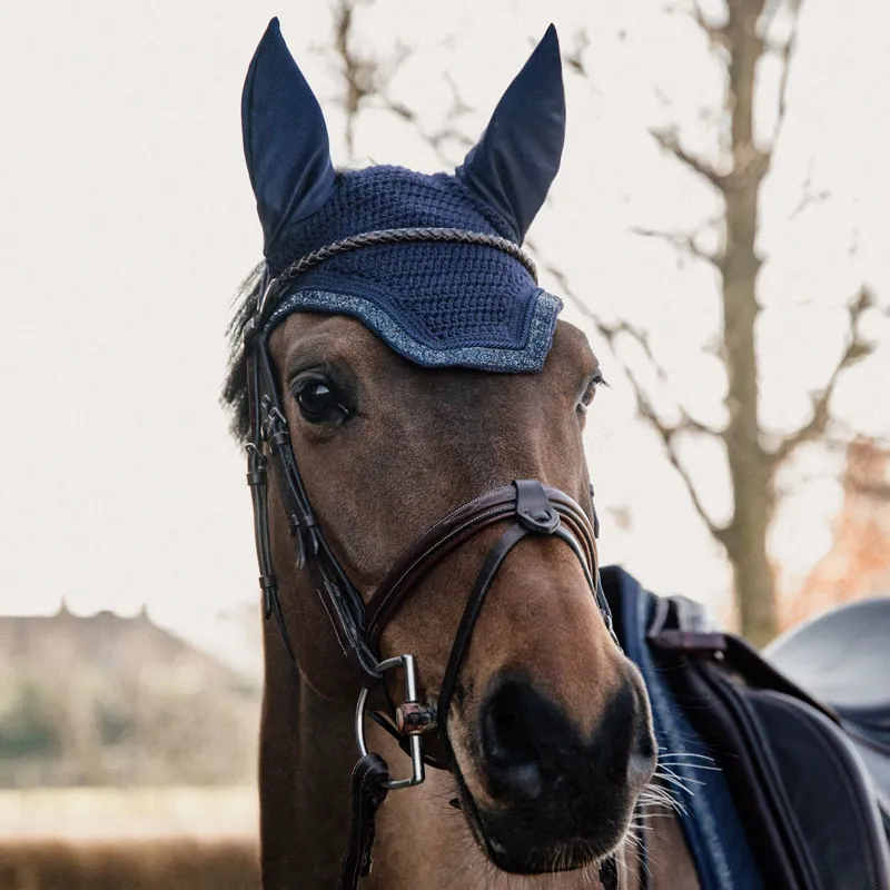 Kentucky Horsewear Glitter and Stone Fly Veil Navy Full Soundless Ears-1