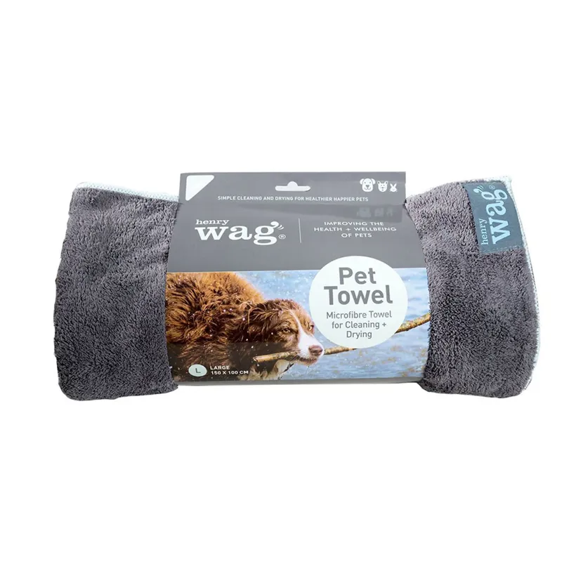 Henry Wag Microfibre Towel - GREY/BLACK Large single