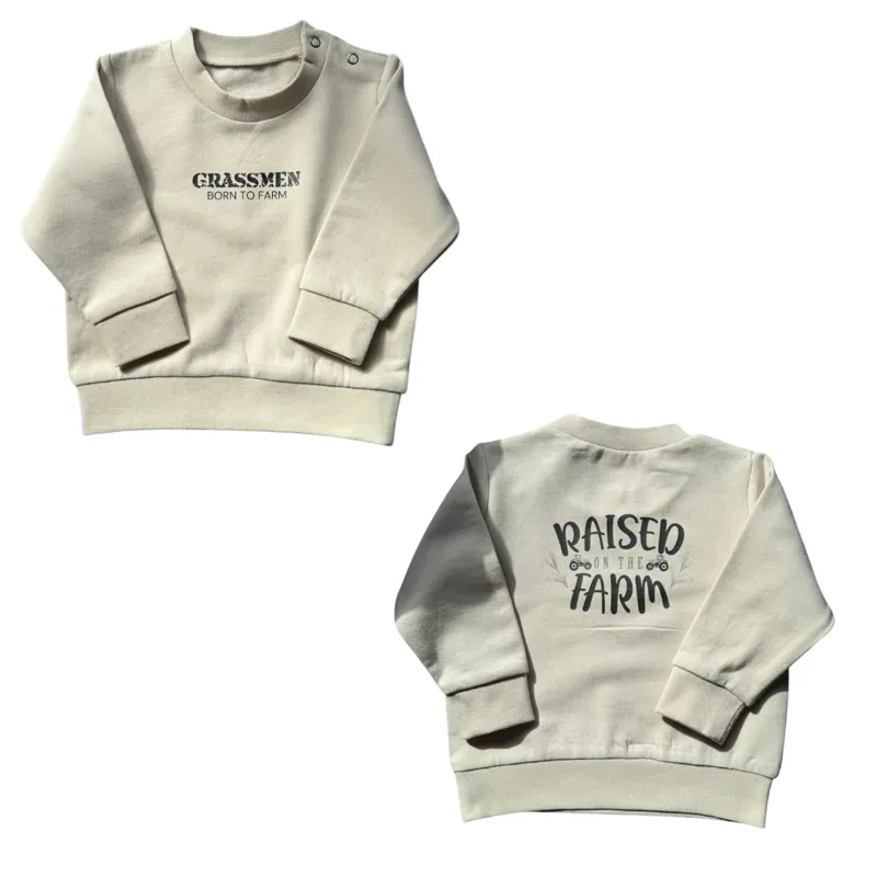 Grassmen Born To Farm Sweatshirt - Light Stone-2
