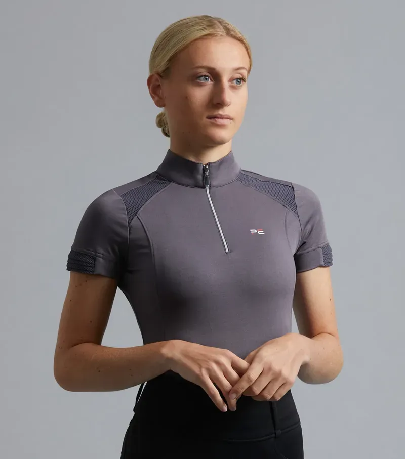Premier Equine Ladies Remisa Technical Short Sleeve Riding Top in Anthracite Grey