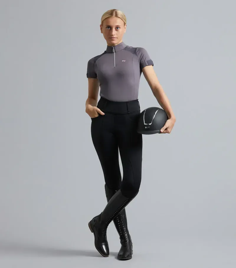 Premier Equine Ladies Remisa Technical Short Sleeve Riding Top in Anthracite Grey-1