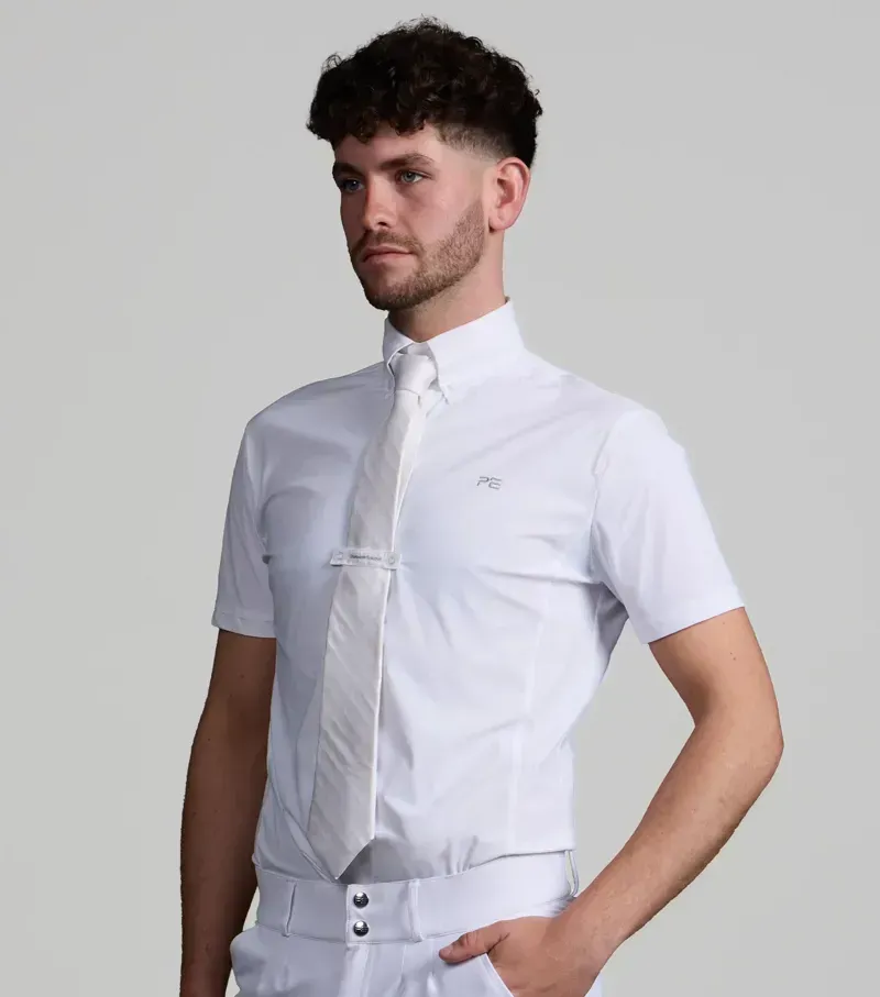 Premier Equine Mens Rubato Short Sleeve Show Shirt in White