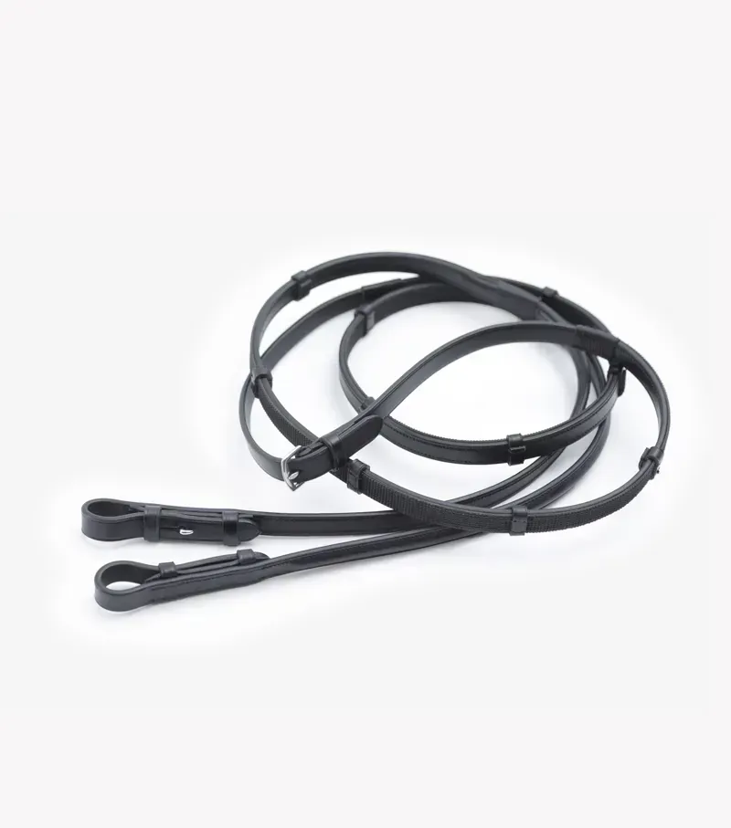 Premier Equine 5/8 Salvatore Rubber and Leather Grip Reins in Black-2