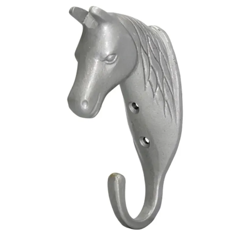 Perry Equestrian Horse Head Single Stable/Wall Hook in Silver