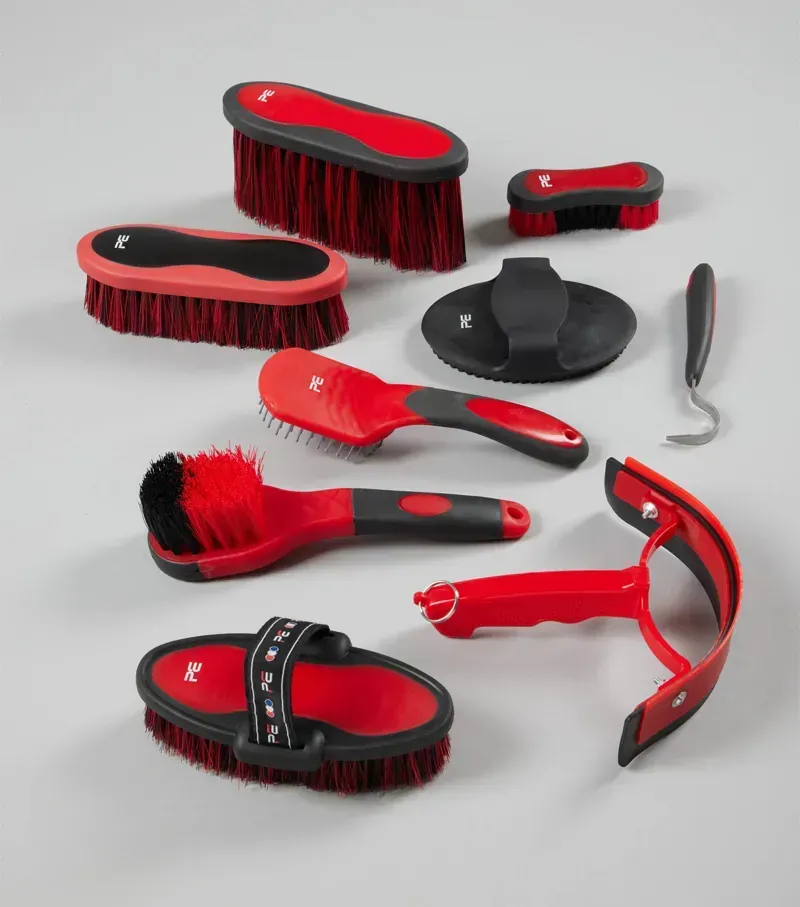 Premier Equine Soft-Touch Grooming 9 Pieces Kit Set in Black Red