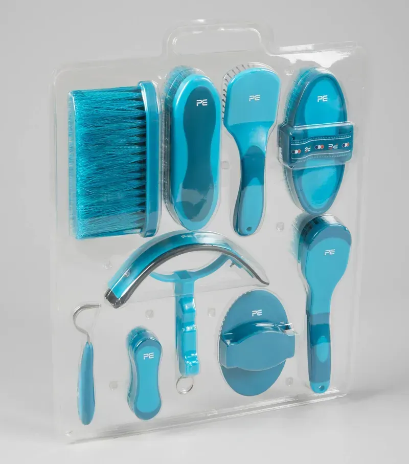 Premier Equine Soft-Touch Grooming 9 Pieces Kit Set in Med Blue Peacock-1