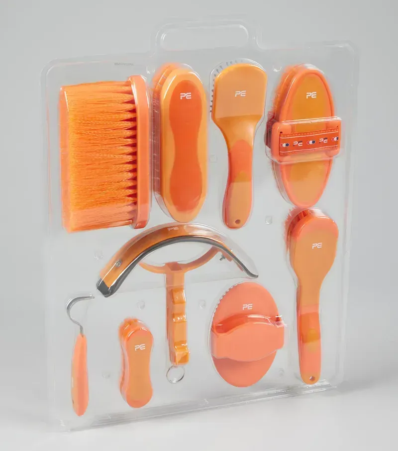 Premier Equine Soft-Touch Grooming 9 Pieces Kit Set in Orange Amber-1