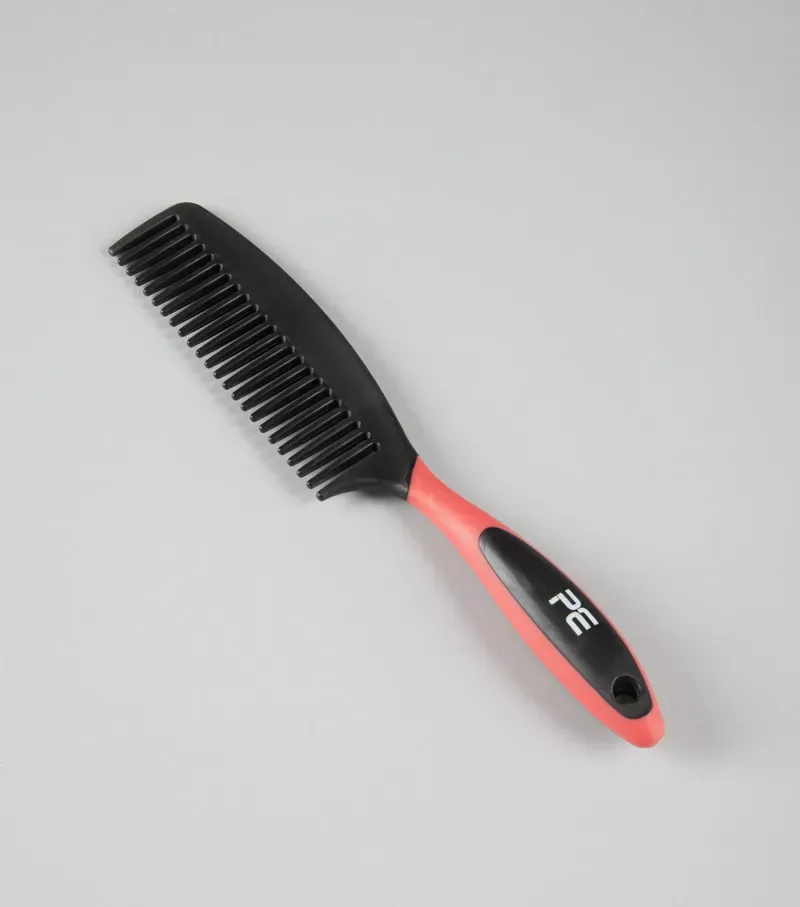 Premier Equine Soft-Touch Mane Comb With Handle in Black Red