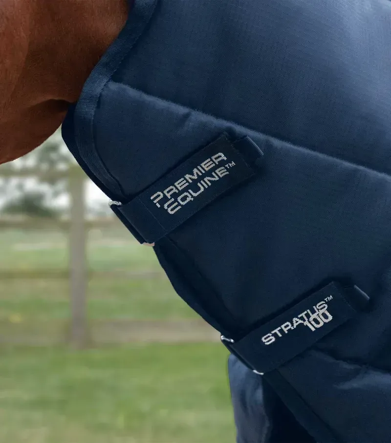 Premier Equine 100g Stratus Stable Rug With Neck Cover in Navy-1