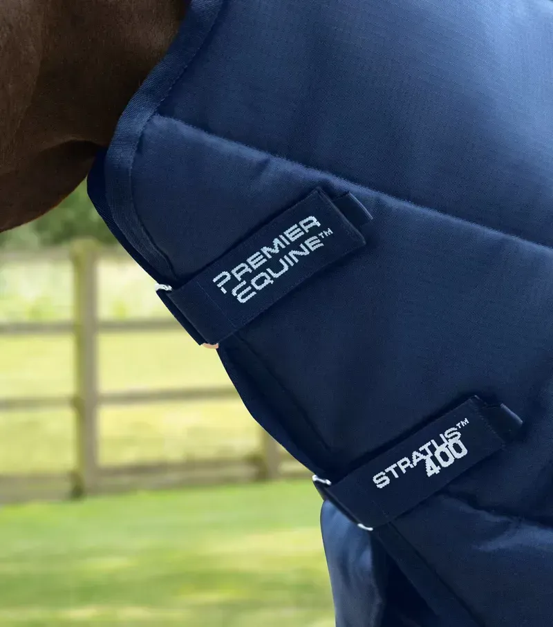 Premier Equine 400g Stratus Stable Rug With Neck Cover in Navy-1