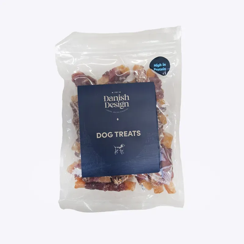 Danish Design Sweet Potato and Duck Treats 350g in Blue