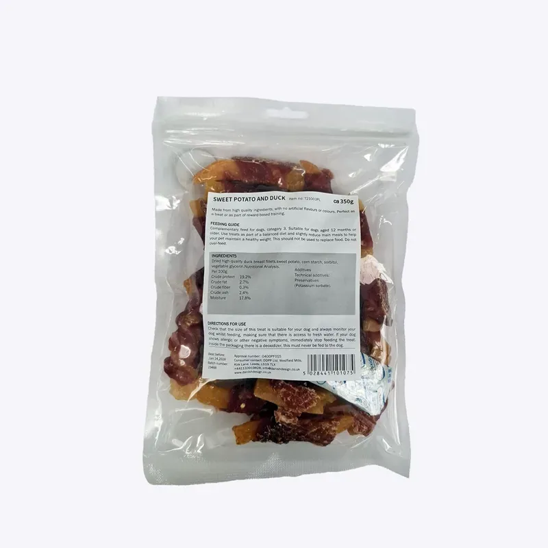 Danish Design Sweet Potato and Duck Treats 350g in Blue-1