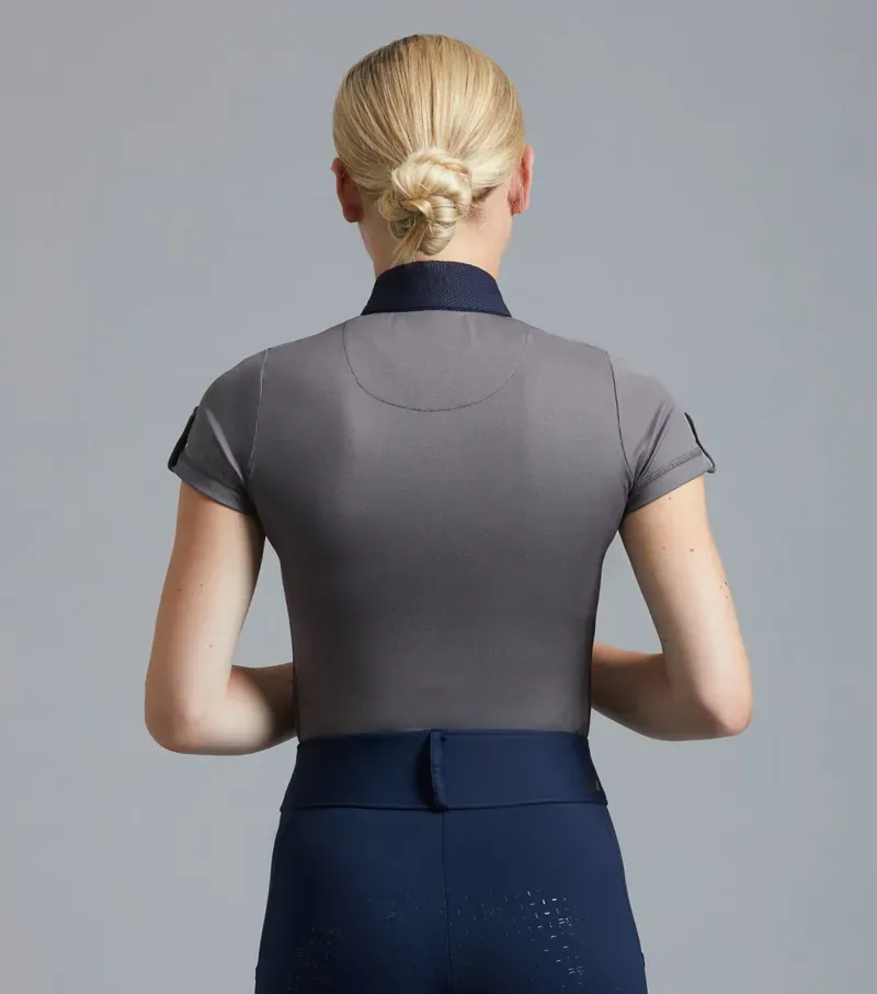 Premier Equine Ladies Amia Technical Short Sleeve Riding Top in Anthracite Grey-3