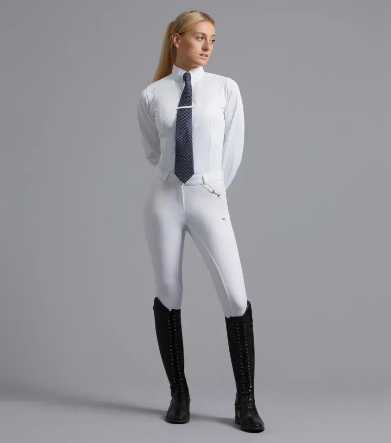 Premier Equine Tessa Ladies Long Sleeve Tie Shirt in White-1