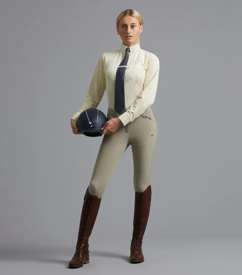 Premier Equine Ladies Tessa Long Sleeve Tie Shirt in Vanilla-1