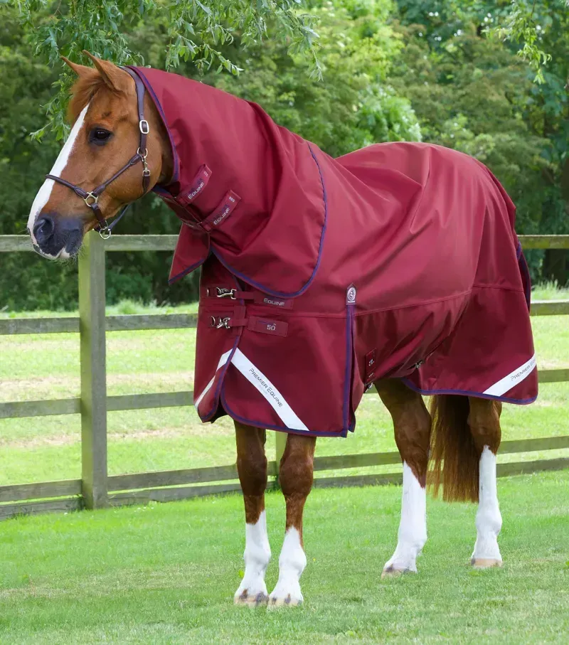 Premier Equine Titan 50g Turnout Rug With Classic Neck Cover in Burgundy