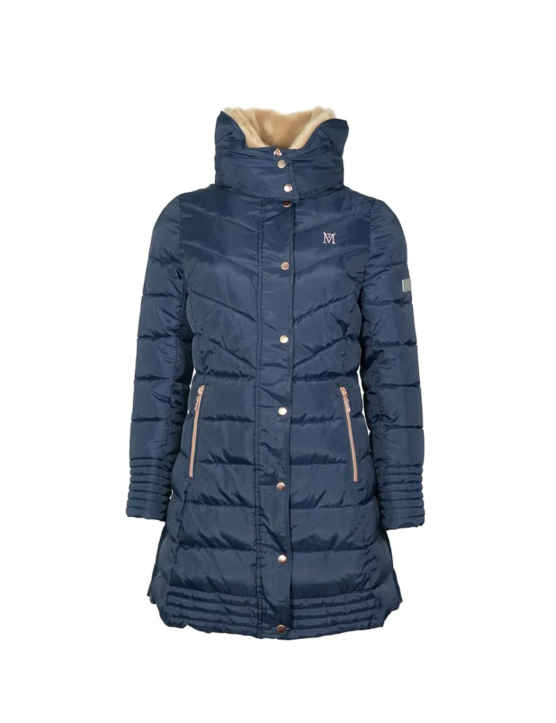 Mark Todd Long Padded Deluxe Coat In Navy/Rose