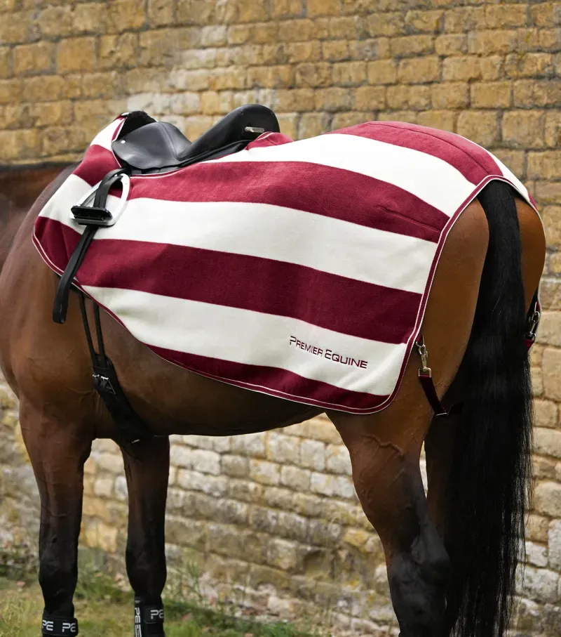 Premier Equine Large Vellus Horse Fleece Exercise Rug in Burgundy/White