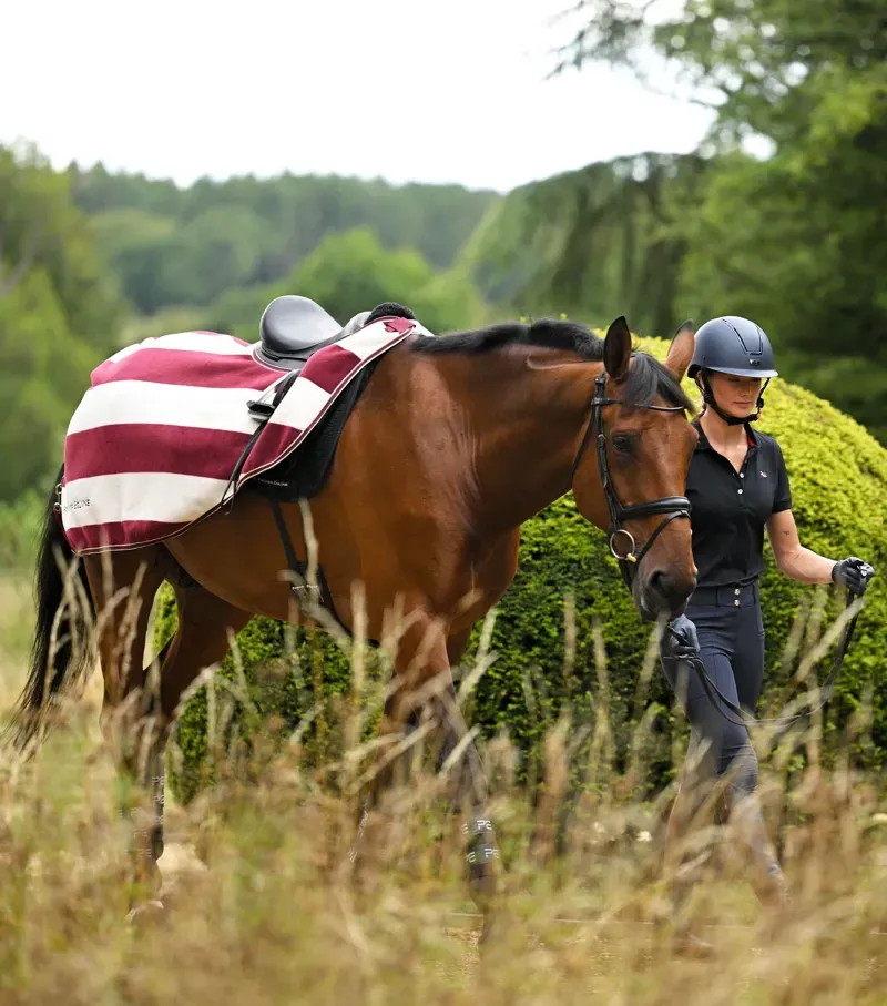 Premier Equine X-Large Vellus Horse Fleece Exercise Rug in Burgundy/White-5