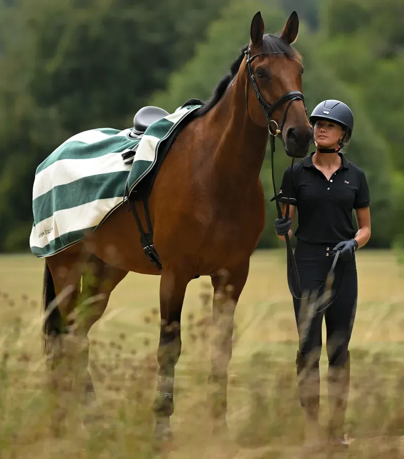 Premier Equine X-Large Vellus Horse Fleece Exercise Rug in Green/White-5